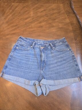 American Eagle Outfitters Mom Shorts-Light Blue High-Rise Rolled Hem Jean Shorts